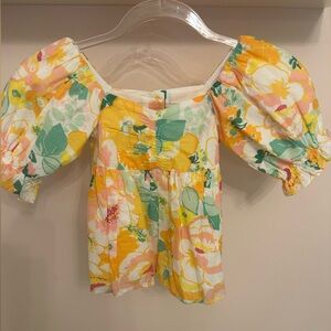 Janie and Jack Yellow Floral Puff Sleeve Blouse
